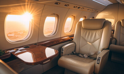 Luxury interior of a private jet or first class flight