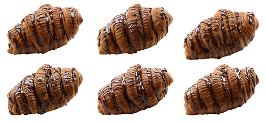 set of croissants, isolated on transparent background cutout - png - different flavors mockup for design - image compositing footage - alpha channel - 629930880