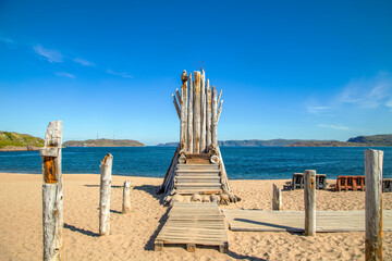 Wooden throne in the small fishing town of Teriberka.