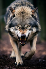 Naklejka na ściany i meble A large wolf snarling at the camera