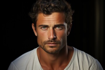 Fototapeta premium Masculinity and Grooming: A portrait of a man with a sultry, good-looking, sharp-tongued appearance.