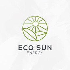 Eco Leaf Sun Energy Logo Design Vector Template. 
