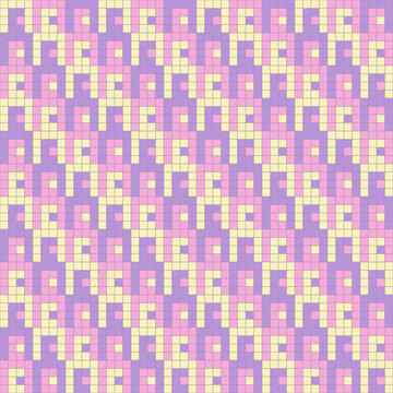 Seamless pattern of a Pixelate AI Robot 8 Bit in pink, yellow, and purple pastel color, Vector for fabric, wrapping, wallpaper, textile