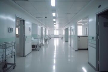 Naklejka na ściany i meble Hospital Corridor with Soft Lighting in Clinic Interior