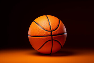 Fototapeta premium Bright orange basketball, isolated on a black background with copy space