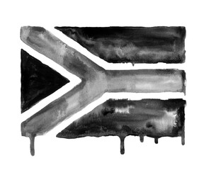 Black watercolour painting of the South African flag