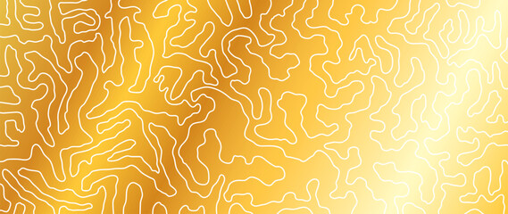 Elegant abstract lines on a gradient golden background. Luxury hand drawn, white wavy line with abstract shape. Wave line design for wallpaper, banners, business, background.