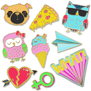 A set of realistic enamel pin badges