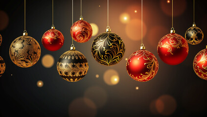 Decorative balls on Christmas background. AI generated