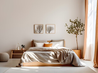 Scandinavian style interior design of modern bedroom.