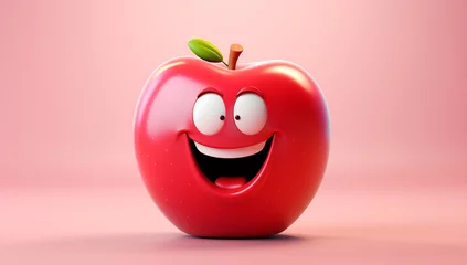 Fotobehang Funny apple with smiling face. AI generated © Alicina