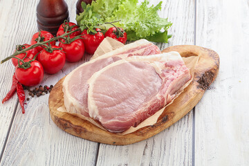 Raw pork t-bone steak for grill