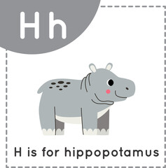 Learning English alphabet for kids. Letter H. Cute cartoon hippopotamus.