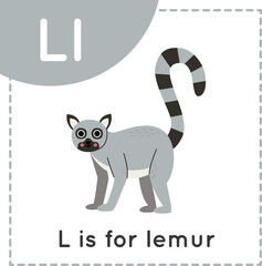 Fototapeta na wymiar Learning English alphabet for kids. Letter L. Cute cartoon lemur.