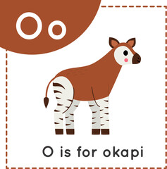 Learning English alphabet for kids. Letter O. Cute cartoon okapi.