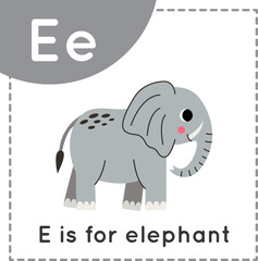 Learning English alphabet for kids. Letter E. Cute cartoon elephant.