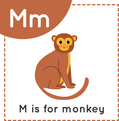 Learning English alphabet for kids. Letter M. Cute cartoon monkey.