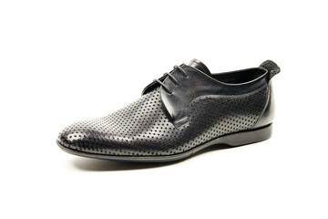 Handmade men's leather moccasins, loafers on an isolated white background. 