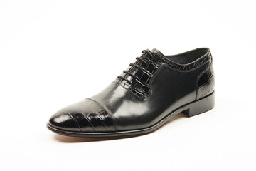 Handmade men's leather moccasins, loafers on an isolated white background. 