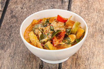 Thai red spicy curry with chicken