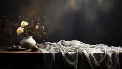 Misty still life in a room. AI generated
