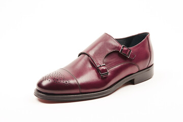 Handmade men's leather moccasins, loafers on an isolated white background. 