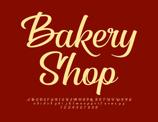 Naklejka na ściany i meble Vector creative logo Bakery Shop. Cursive stylish Font. Calligraphic Alphabet Letters and Numbers set