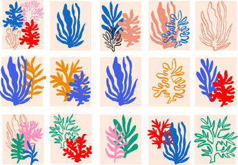set of Matisse corals posters, hand drawn marine botany, Matisse , Henri Matisse Wall Art, Sea Corals