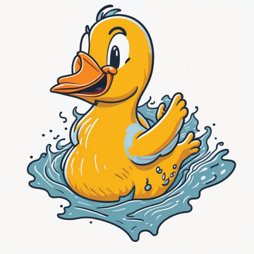 cartoon duck swimming, vector, illustration, white background