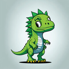 Cartoon green dinosaur, vector, illustration, white, background