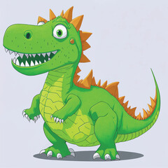 Cartoon green dinosaur, vector, illustration, white, background