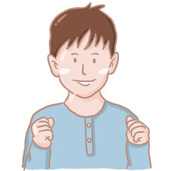 smiling boy Wear a blue shirt and raise his arms. people png clipart for decoration.