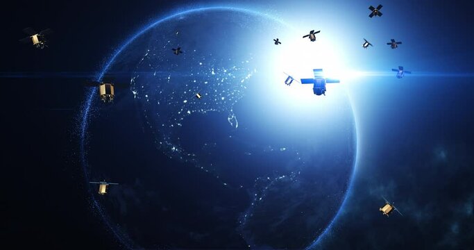 Satellite Networks Enabling Global Telecommunication and High-Speed Internet. Industry And Technology Related 3D Animation.