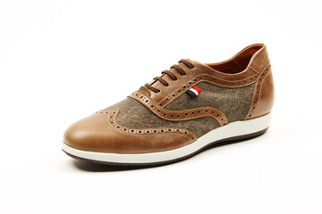 Handmade high quality Italian mens casual shoes on a  white isolated background.