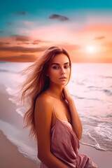 Fototapeta na wymiar Beautiful young model - beach portrait