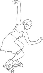 Figure skater one line drawing on white isolated background. A young woman is dancing.
