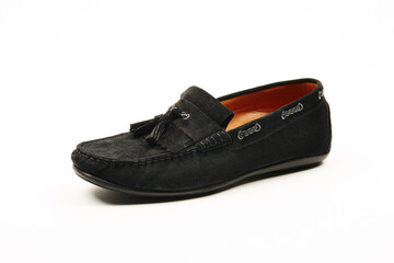 Handmade men's leather moccasins, loafers isolated white background. 