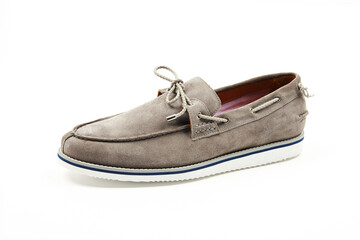 Handmade men's leather moccasins, loafers isolated white background. 