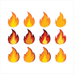 Cartoon flame. Bonfire flames, fireballs, burning candle or torch flame, blazing fire. Comic red or orange hot flaming fires effect vector set. Dangerous heat, flammable wildfire objects