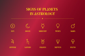 Signs of Planets in Astrology. Planet Signs themed icons in Vector format  © PanzaDesign