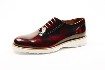 Handmade men's leather moccasins, loafers isolated white background. 