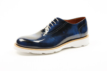 Handmade men's leather moccasins, loafers isolated white background. 