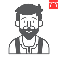 Bavarian man glyph icon, oktoberfest and festival people, bartender vector icon, smiling man vector graphics, editable stroke solid sign, eps 10.
