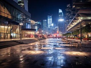 Fototapeta premium empty floor wiht modern building background.