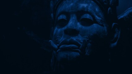 Head Of Ancient Deity Statue Deep In The Ocean
