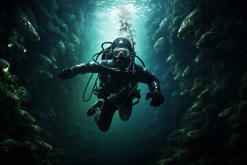 Generative AI a diver who dives to great depths