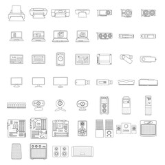 Hand drawn vector doodles. Doodle icon set isolated of Computer and Gadgets