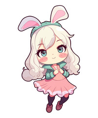 Cute Bunny Girls With Green Hat Made With Generative AI