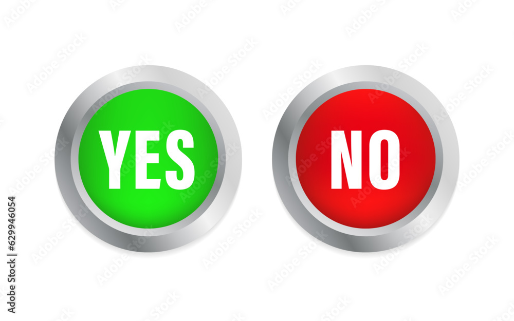 Poster yes and no check marks on circle. glossy button. approved and rejected. positive feedback concept. 3