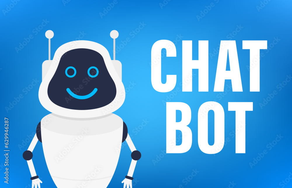 Poster chat bot robots holding speech bubble banner with copy space, chatter or chatterbot support service 